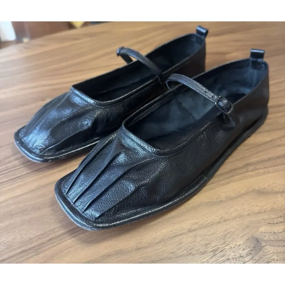 Hereu Dansa 38 / 8 / 7.5 Black Mary Jane Ballet Flat Leather Shoes